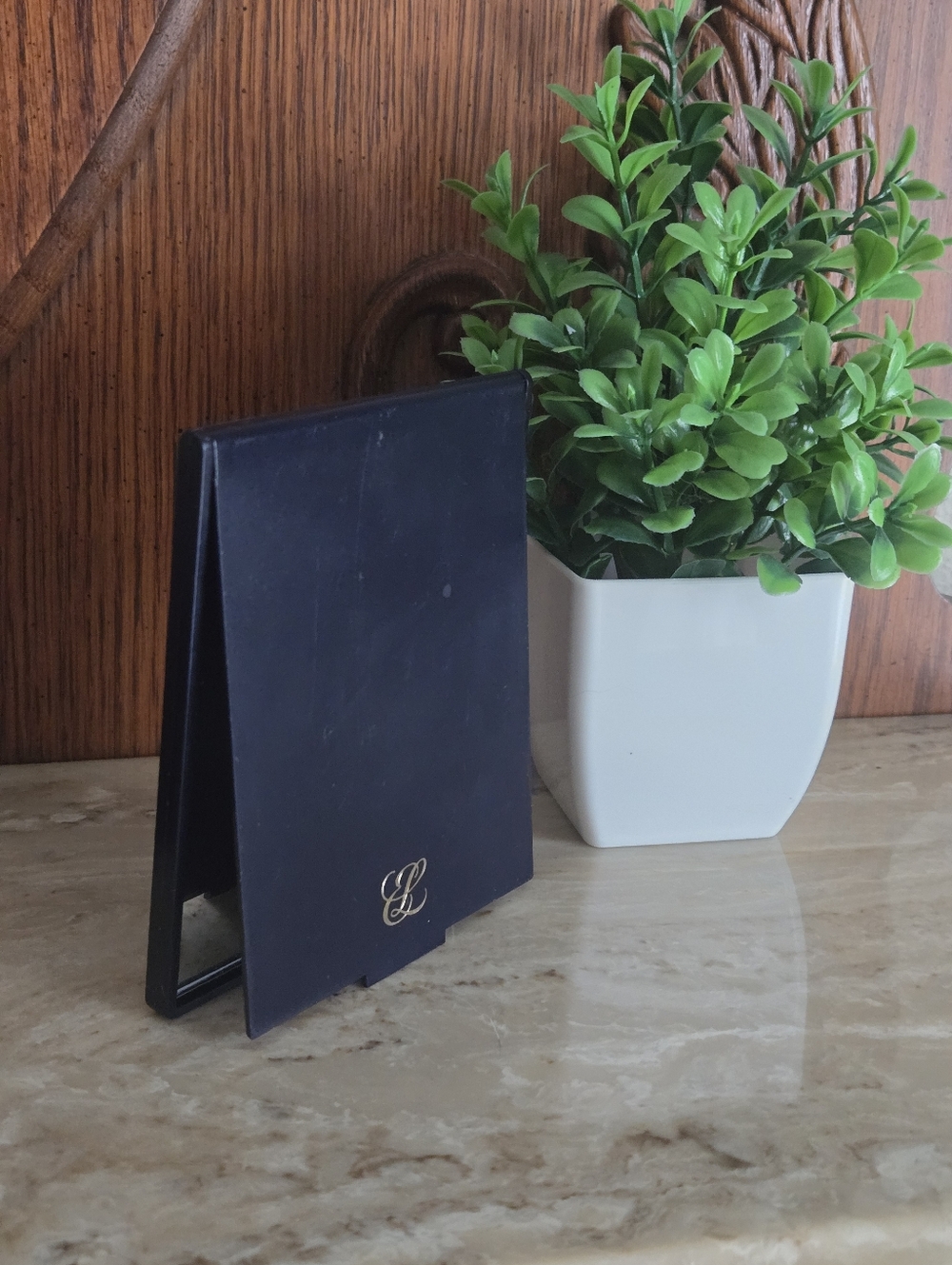 Estee Lauder Navy Blue Flip Up Monogram Travel Compact Mirror - Picture 5 of 8